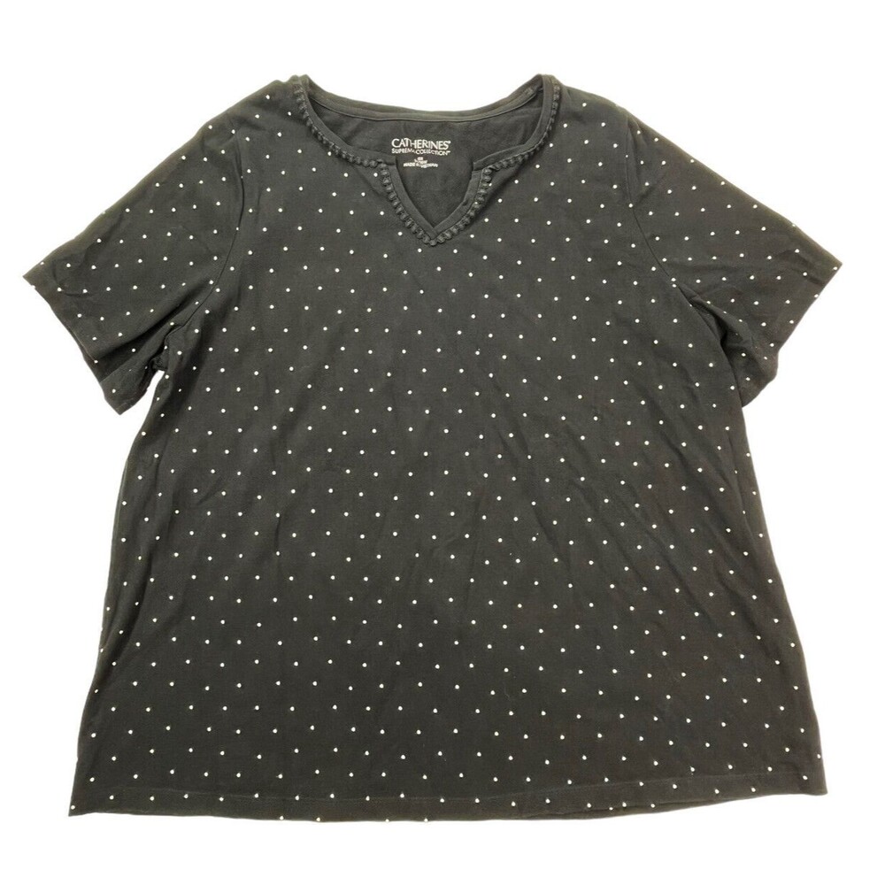 Catherines Womens Plus 0X Suprema Collection Embroidered Polka Dots Knit‎ Top